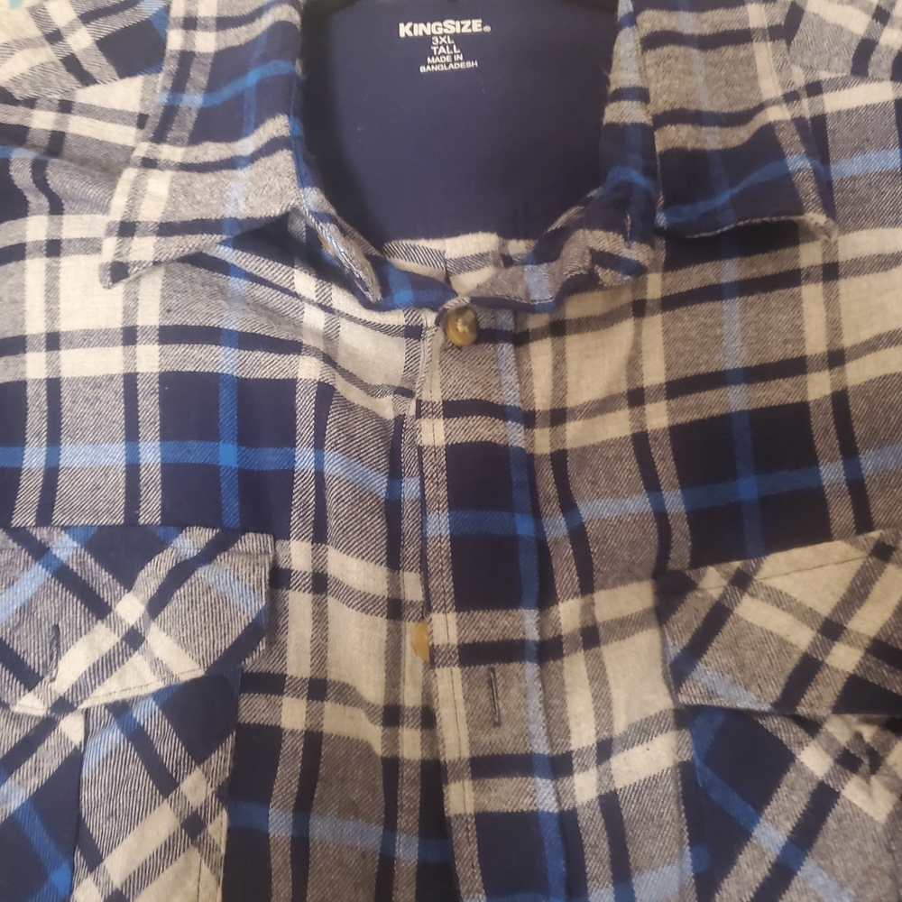 KingSize Men's Navy Plaid Casual Shirt
